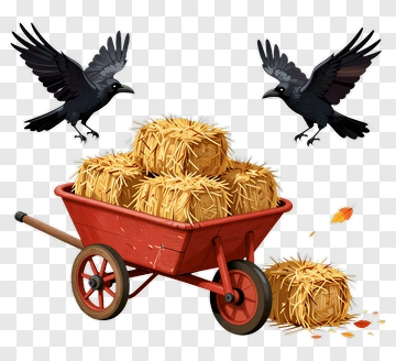 Cartoon Wheelbarrow Filled With Hay And Crows PNG