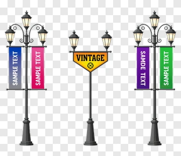 Vintage Street Lamp With Sample Text Banners PNG