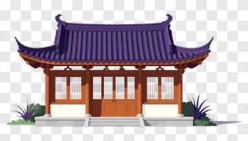 Traditional Asian Building With Purple Roof PNG