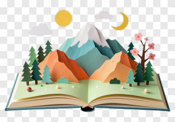 Open Book With Paper Cut Landscape PNG