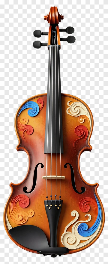 Colorful Violin With Decorative Swirls PNG