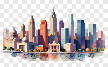 Colorful City Skyline Illustration PNG