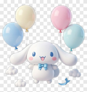 Cartoon Bunny Holding Colorful Balloons PNG