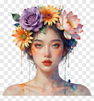 Portrait Of Woman Wearing Floral Crown PNG
