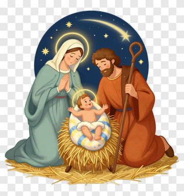 Nativity Scene With Mary, Joseph, And Baby Jesus PNG