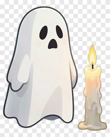Cartoon Ghost Next To A Candle PNG