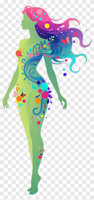 Colorful Silhouette Of A Woman With Floral Designs PNG
