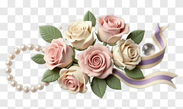 Flower Bouquet With Pink Roses And Ribbon PNG