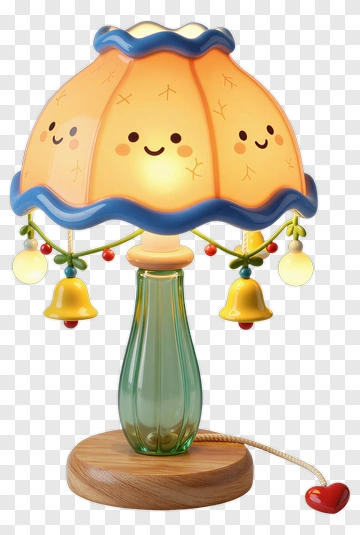 Cartoon Table Lamp With Smiling Shade And Bells PNG