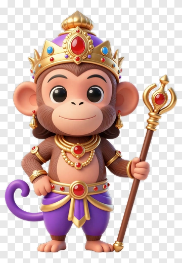 3D Monkey King Holding A Scepter PNG