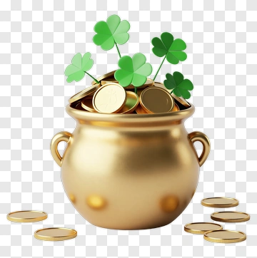 Gold Pot Of Coins With Shamrocks PNG