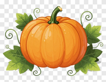 Cartoon Pumpkin With Green Leaves PNG