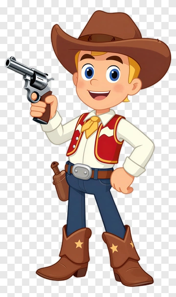 Cartoon Cowboy Holding A Revolver PNG