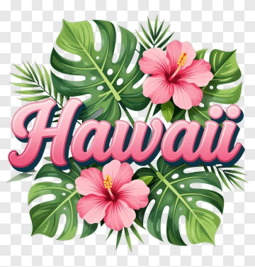 Hawaii Floral Design With Pink Hibiscus Flowers PNG