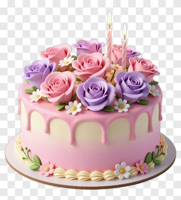 Birthday Cake With Roses And Candles PNG