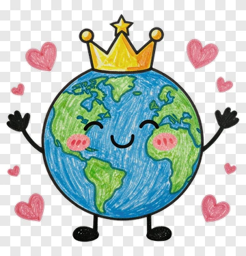 Cartoon Earth With Crown And Hearts PNG