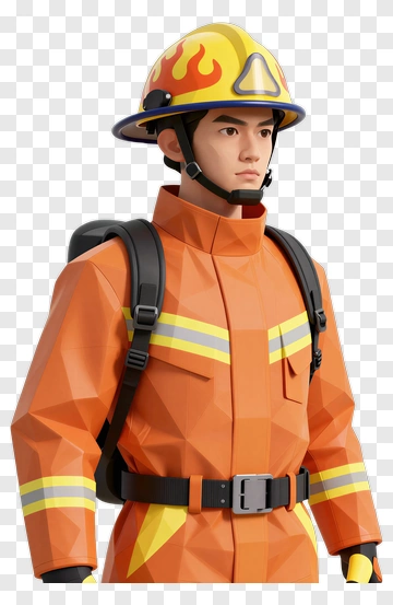 3D Firefighter In Orange Uniform PNG