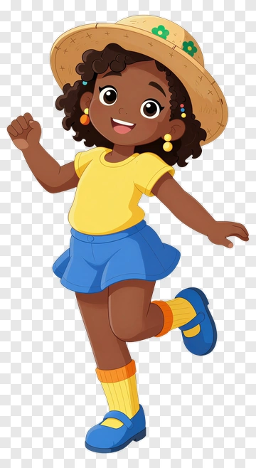 Cartoon Girl In A Yellow Shirt And Blue Skirt PNG