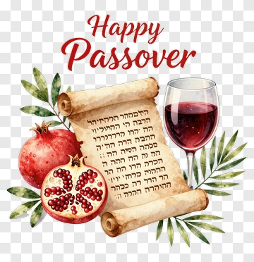 Happy Passover Scroll With Pomegranate And Wine PNG