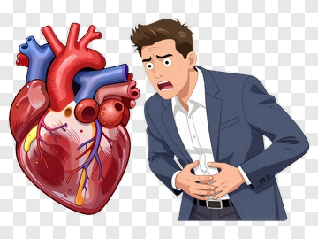 Man Holding His Stomach Next To A Heart Illustration PNG