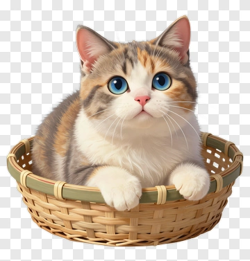 Calico Cat In A Wicker Basket PNG