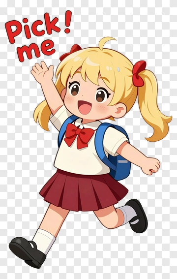 Cartoon Girl With Backpack Saying Pick Me PNG