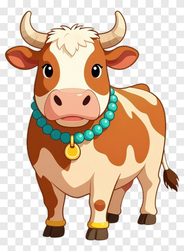 Cartoon Cow With Necklace PNG