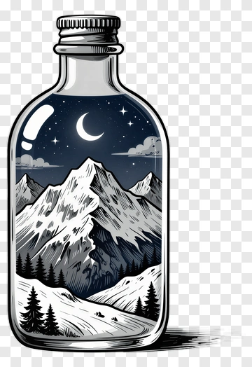 Mountain Landscape Inside A Bottle PNG
