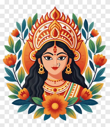 Colorful Goddess With Floral Decorations PNG