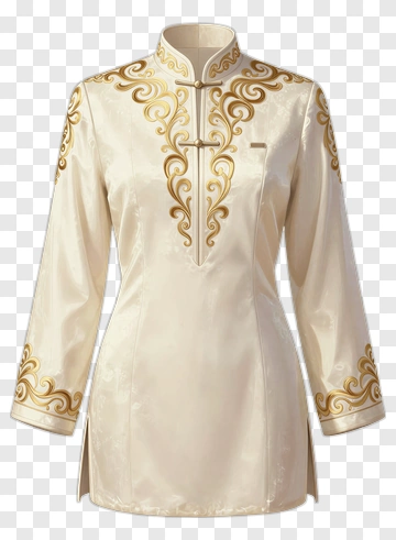 Elegant Traditional Tunic With Gold Embroidery PNG