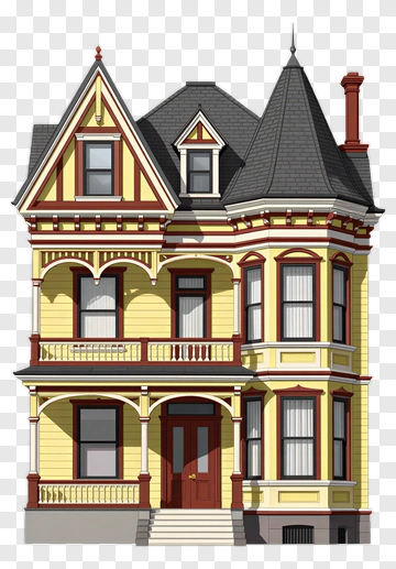 Victorian Style Yellow House PNG