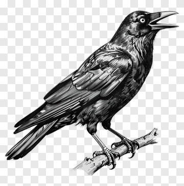 Black Bird Perched On A Branch PNG