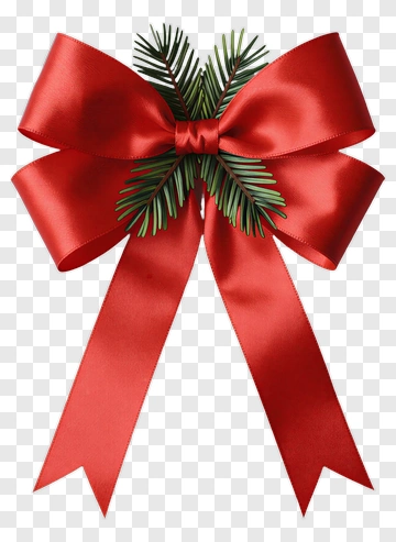 Red Christmas Bow With Pine Needles PNG