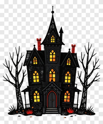Haunted House With Spooky Trees PNG