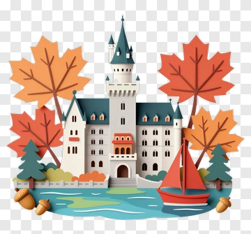 Colorful Castle Surrounded By Autumn Leaves PNG