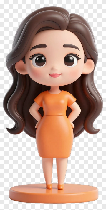 3D Cartoon Woman In Orange Dress PNG