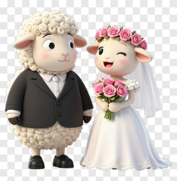 Cartoon Wedding Couple With Flowers PNG