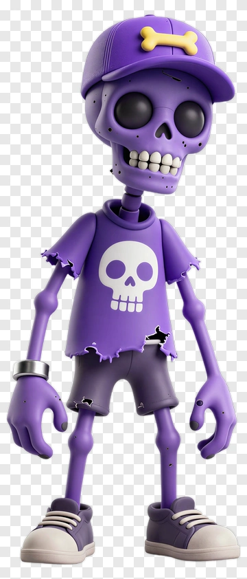 Cartoon Skeleton Wearing A Purple Shirt And Cap PNG