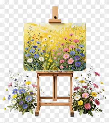 Flower Painting On An Easel With Colorful Blooms PNG