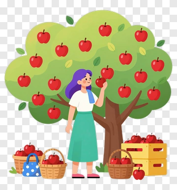 Woman Picking Apples From A Tree PNG