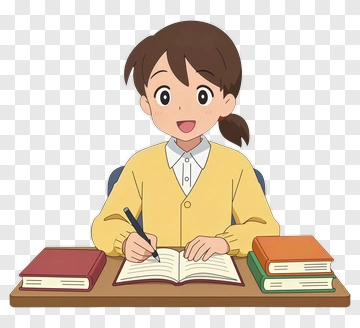 Cartoon Student Writing In Notebook PNG