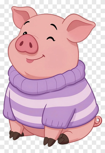 Cartoon Pig Wearing A Purple Sweater PNG