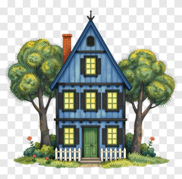 Colorful House Surrounded By Trees PNG