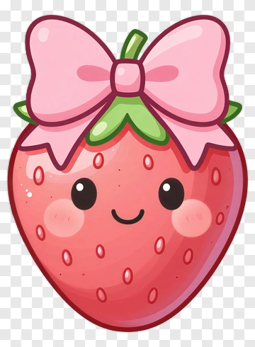 Kawaii Strawberry With Bow PNG