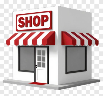 Shop Building With Red Striped Awning PNG