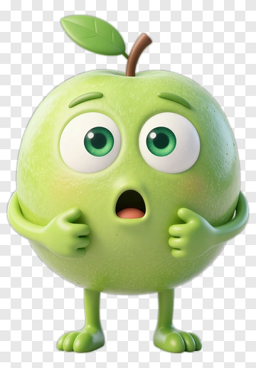 Cartoon Green Apple Character With Surprised Expression PNG