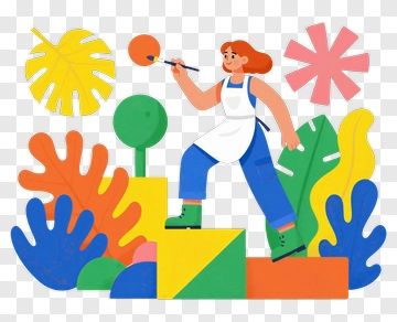 Artist Painting In A Colorful Environment PNG
