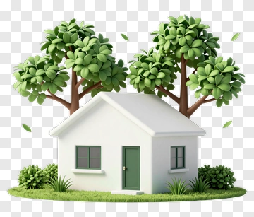 3D House Surrounded By Trees PNG