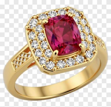 Gold Ring With Red Gemstone And Diamonds PNG
