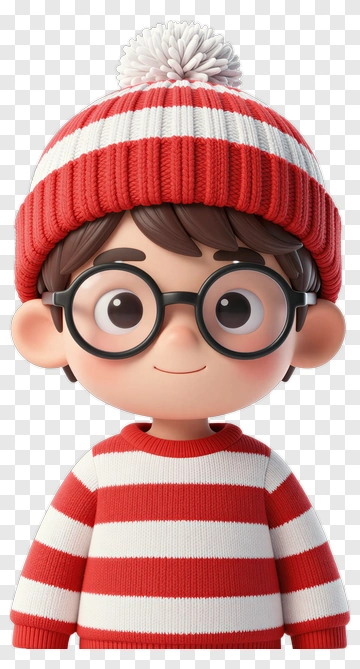 Cartoon Boy In Red And White Striped Sweater And Hat PNG